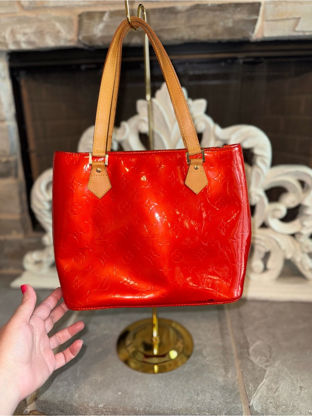 Louis Vuitton Red Vernis Houston Tote with Certificate of Authenticity